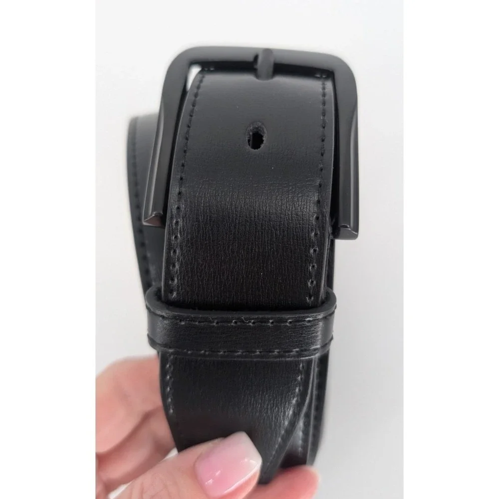 Mens Black Smooth Leather Workwear Utility Dress Belt Wide Matte Buckle 44-46‎